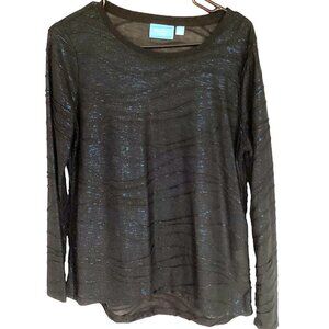Simply Vera Women's Blue Shimmery Textured Long Sleeve Pullover Tee in Large
